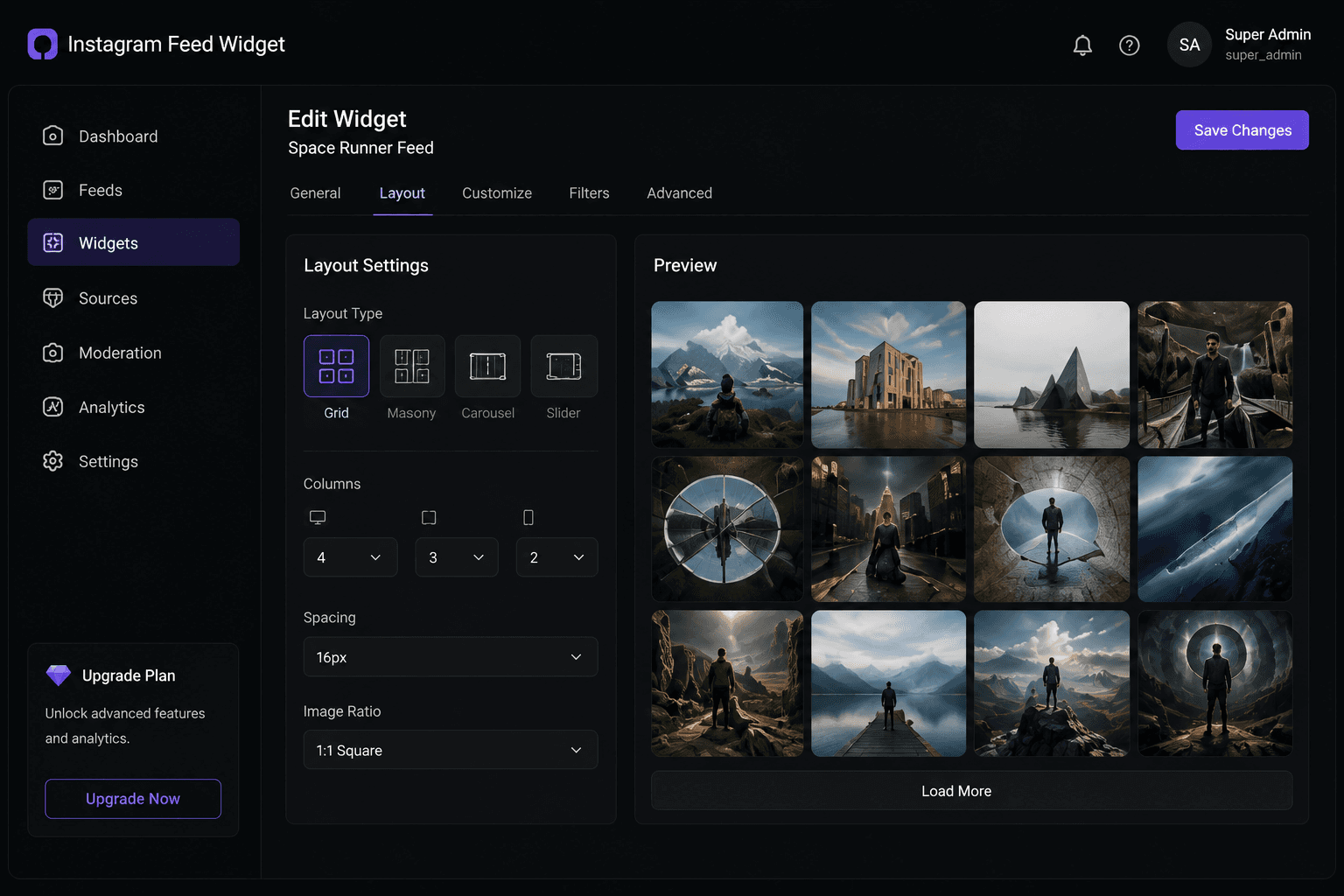 Instagram feed widget widget customization